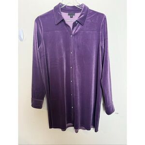 J.Jill Wearever Collection Purple Velvet Button Front Tunic Top Size M Soft Luxe